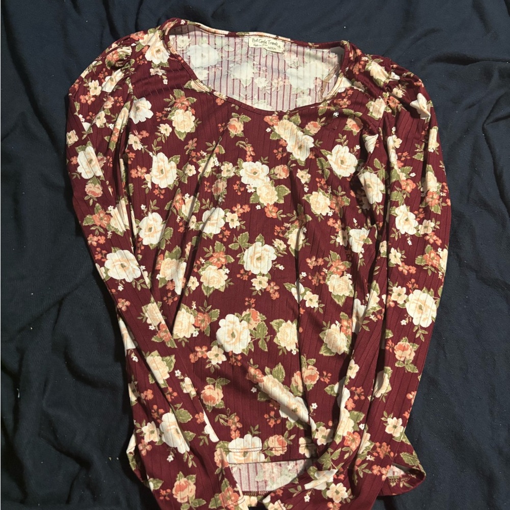 Floral Long Sleeve Top in Burgundy